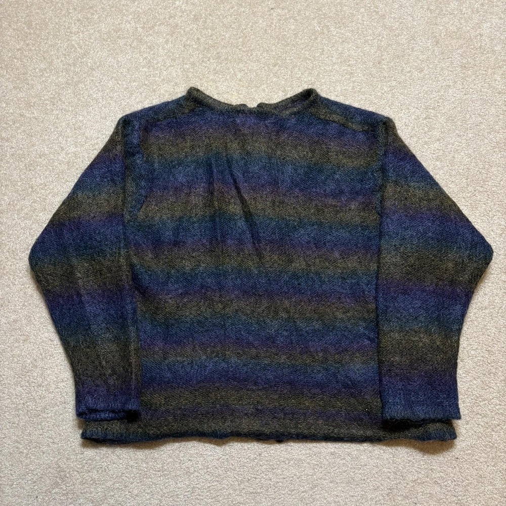 Vtg Mohair Cardigan Sweater Womens 2X Multicolor Mohair Blend Stripe Full Zip - Picture 9 of 9